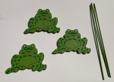 Deko Holzfrosch grün mit Stab, als Blumenstecker